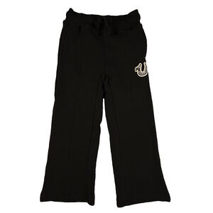 True Religion Pants Girls 4T Black Fleece Sweatpants Drawstring Logo Patch Youth